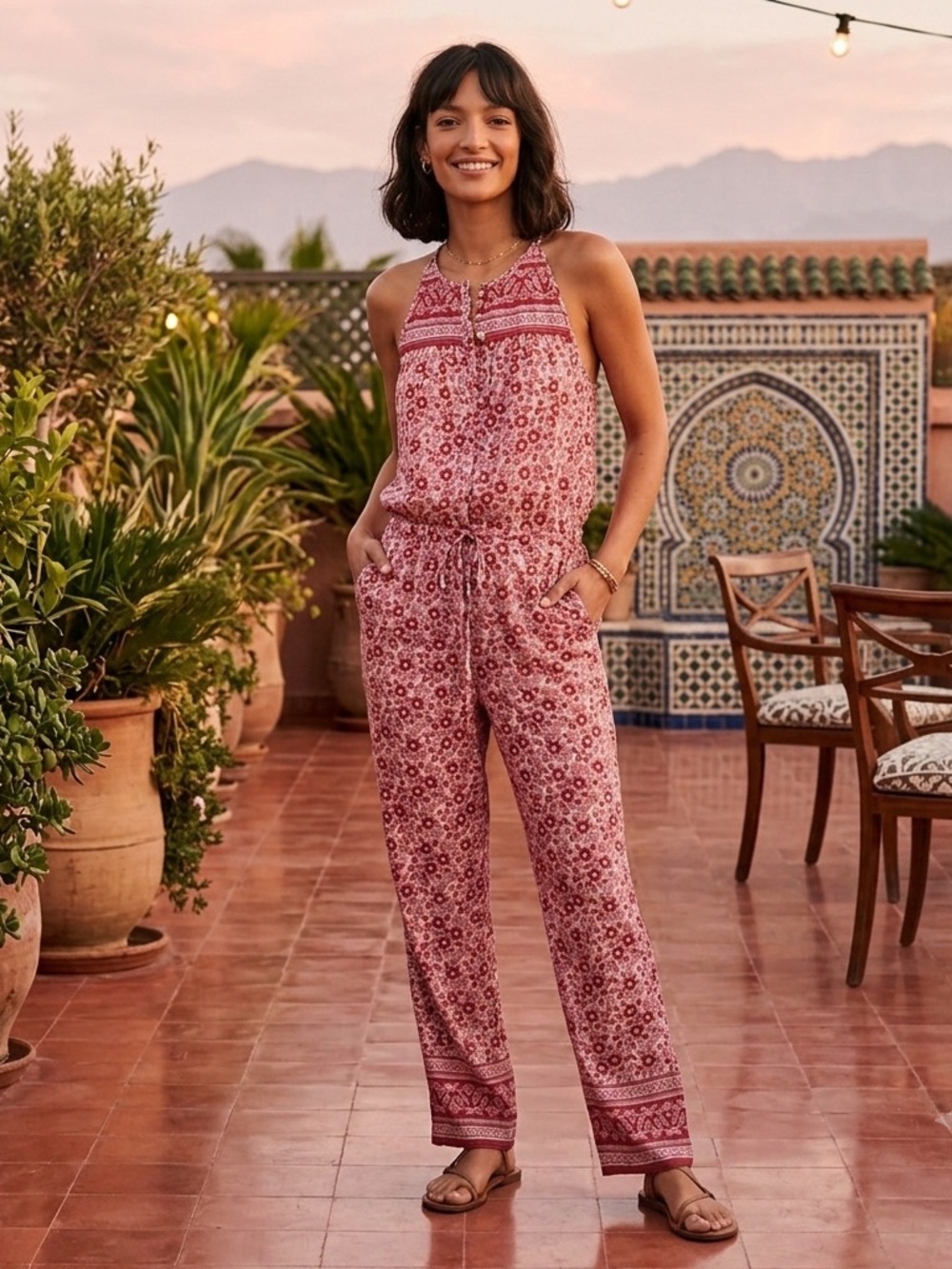 NWT Faherty Adella Organic Cotton Floral Jumpsuit XS